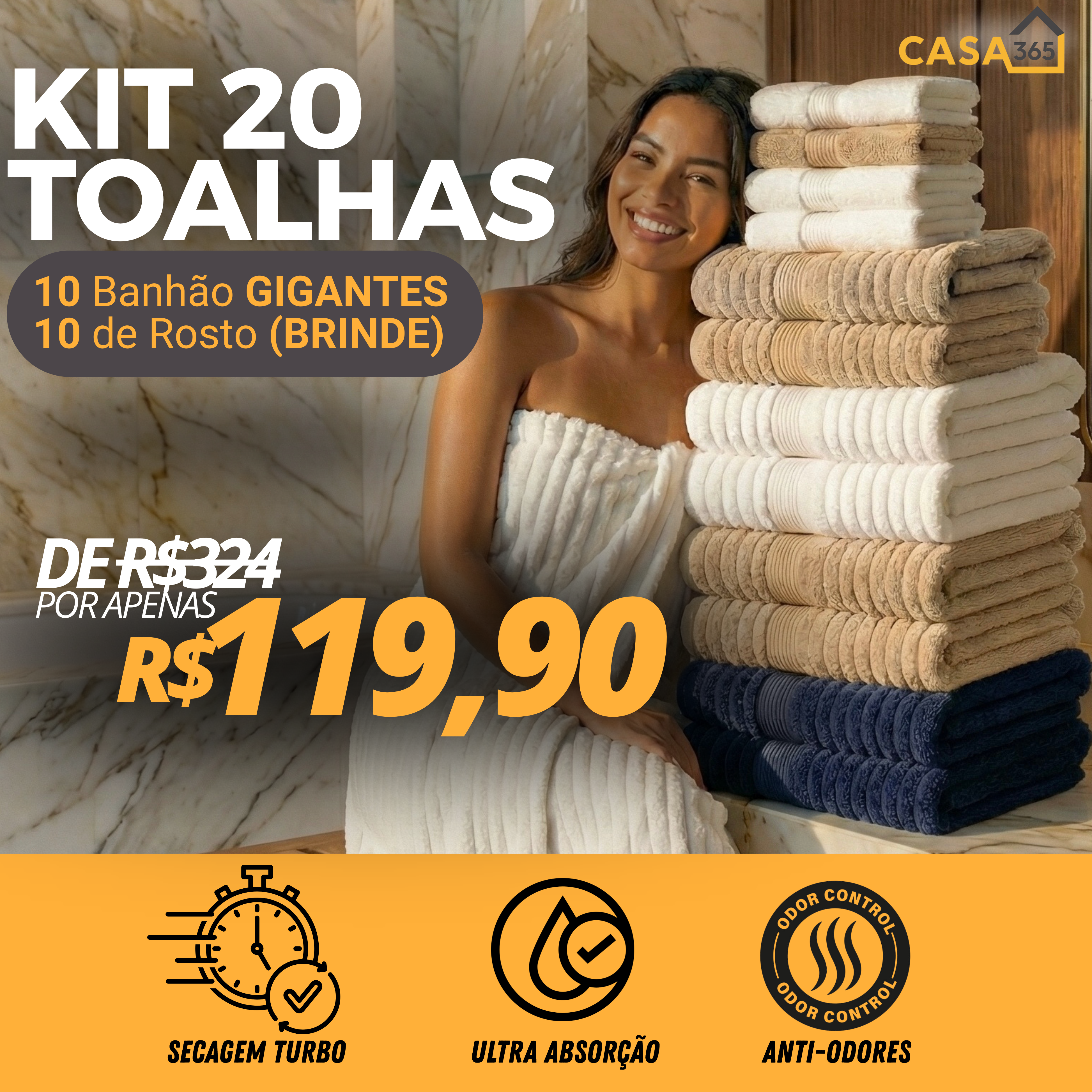 Kit 10 Toalhas Banhão + 10 Rosto CloudSoft™